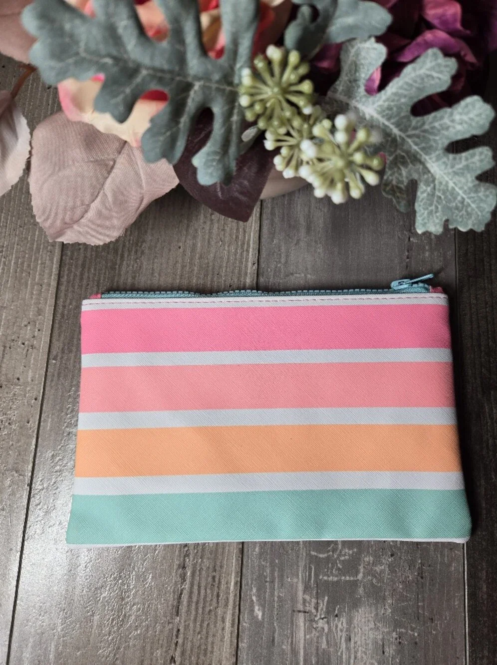 Nylon Striped Cosmetic Bag with C Patch